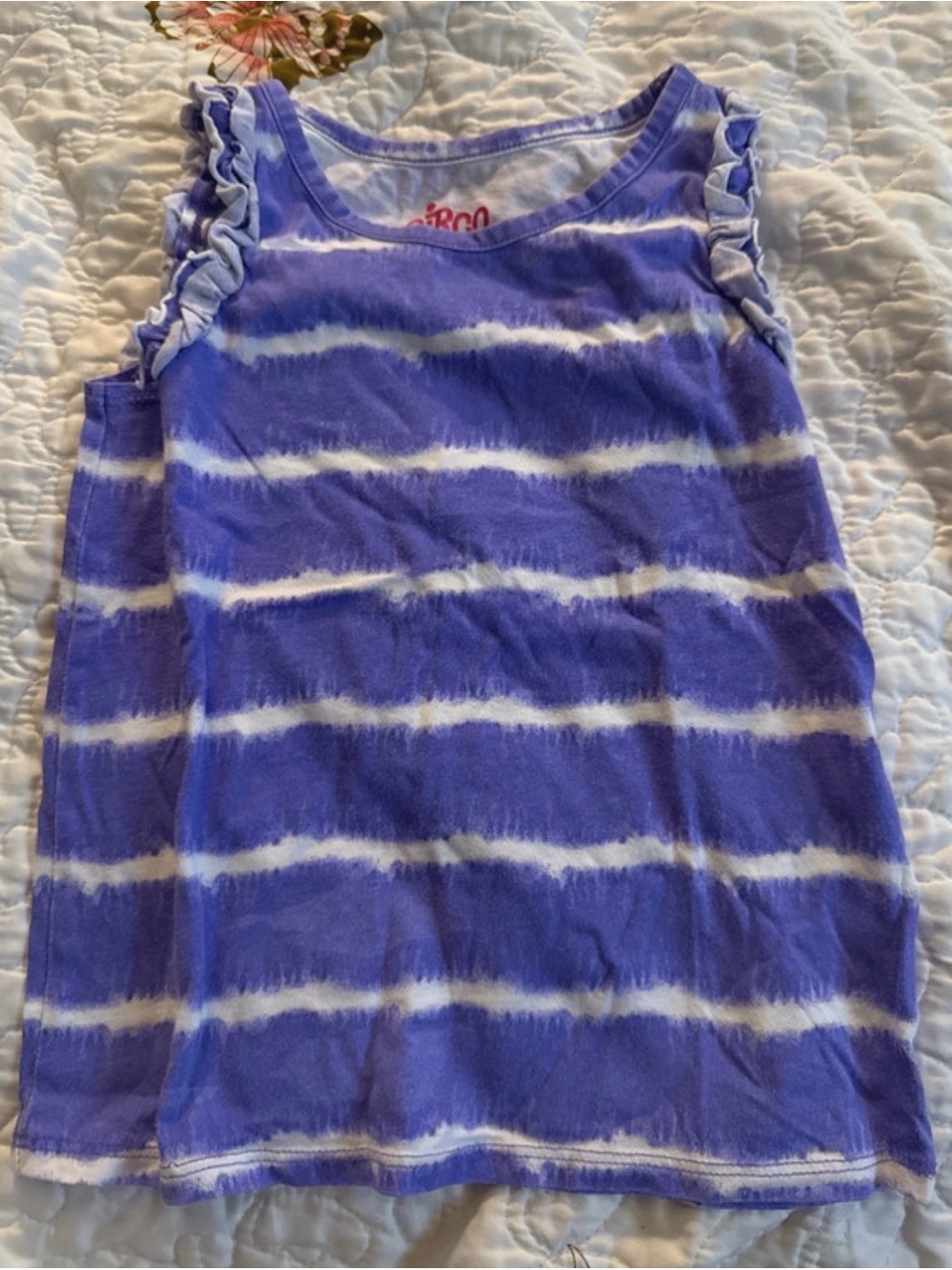 Circo Purple & White Tie-Dye Ruffle Tank Top